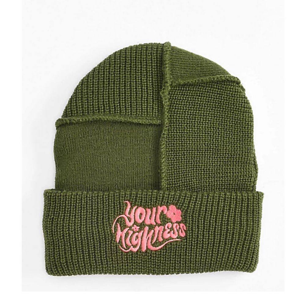 YOUR HIGHNESS Swerve Green and Pink Raw-Seam Beanie